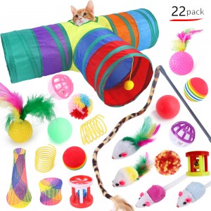 Ensemble de jouets interactifs d'intérieur en plumes de chat colorées, ensemble de jouets pour chat (2)