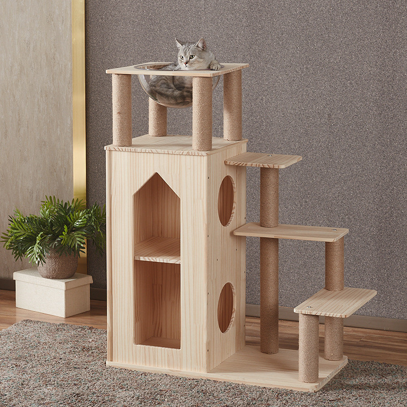 Nowoczesna wielopoziomowa wieża dla kota z przestronnym mieszkaniem (4)